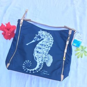 Linnea Szymanski seahorse navy purse